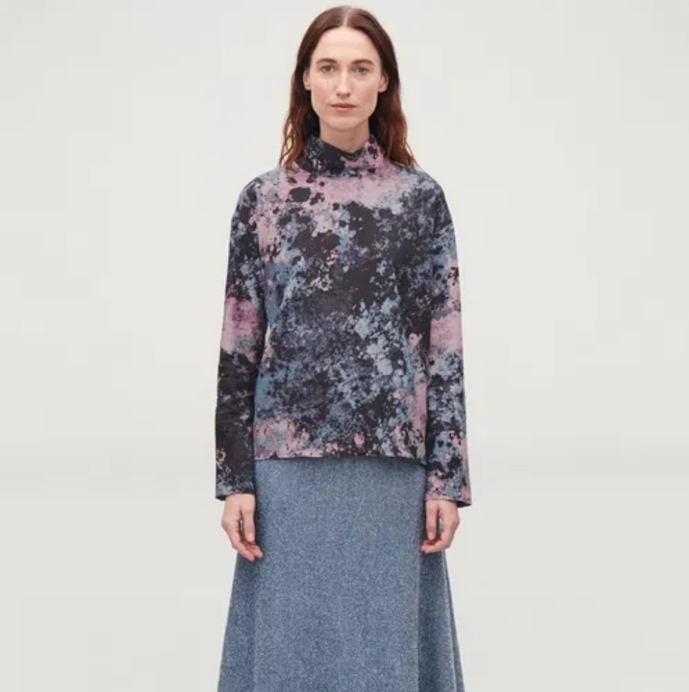 COS Multicolor Print Stand Collar Top M 10